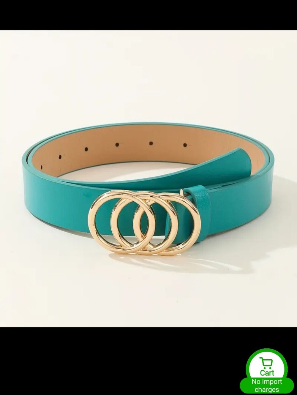 Cyan Belt with Gold Buckle Faux Leather